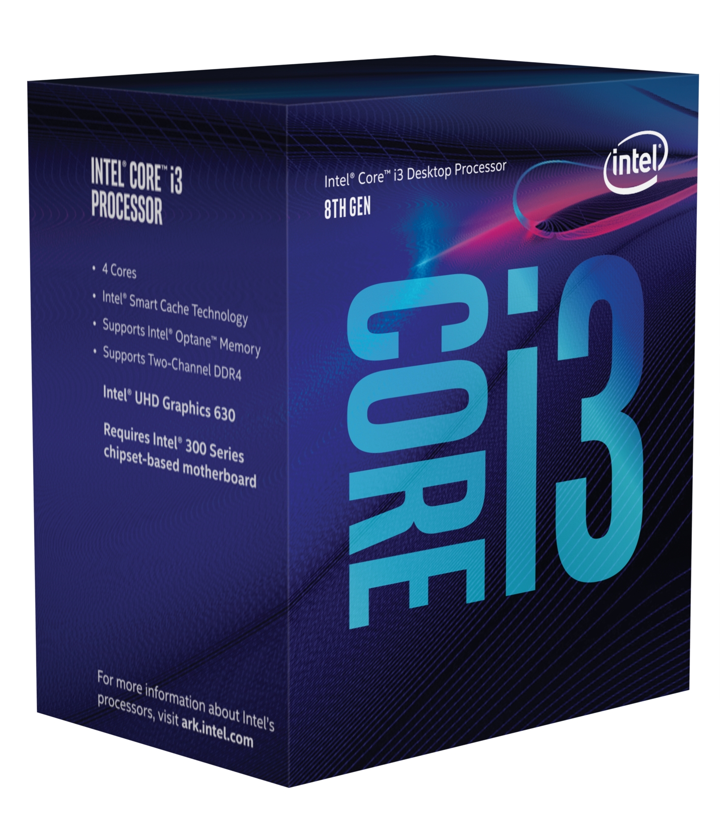 Official Intel Core i3 family packaging; representative 8th-generation box, not an exact SKU or generation photograph